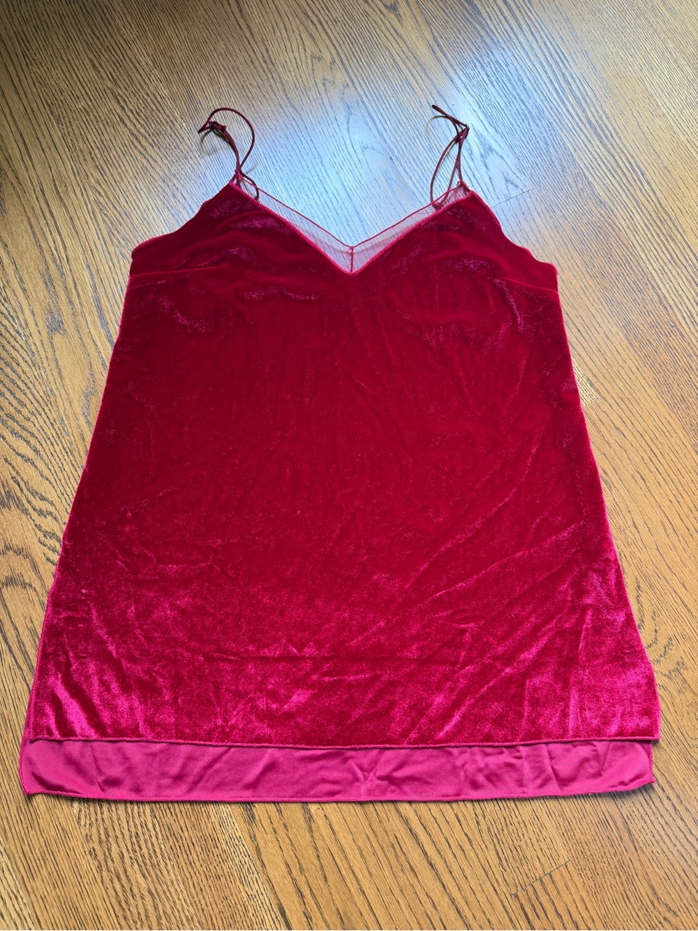 Intimately Free People Red Velvet Mesh Trimmed V-Neck Camisole Size XS